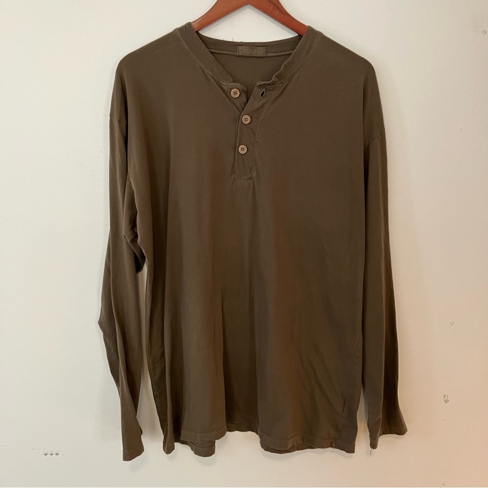 Men’s CP Shades Olive Green Henley Long Sleeve Tee Sz. L Made In USA Preppy
